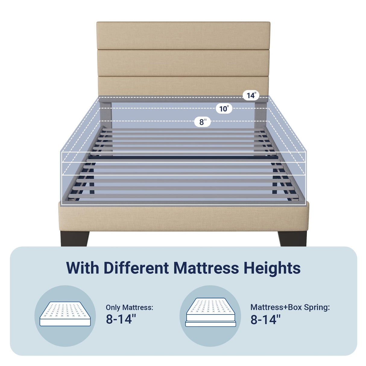 Allewie Twin Size Platform Bed Frame with Fabric Upholstered Headboard and Wooden Slats Support, Fully Upholstered Mattress Foundation/No Box Spring Needed/Easy Assembly, Beige Allewie