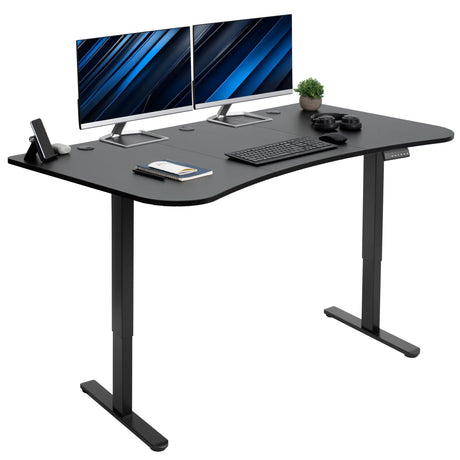 VIVO Electric Height Adjustable 63 x 32 inch Memory Stand Up Desk, Black Table Top, Black Dual Motor Frame, Preset Controller, E2B Series, DESK-KIT-E2B1B VIVO