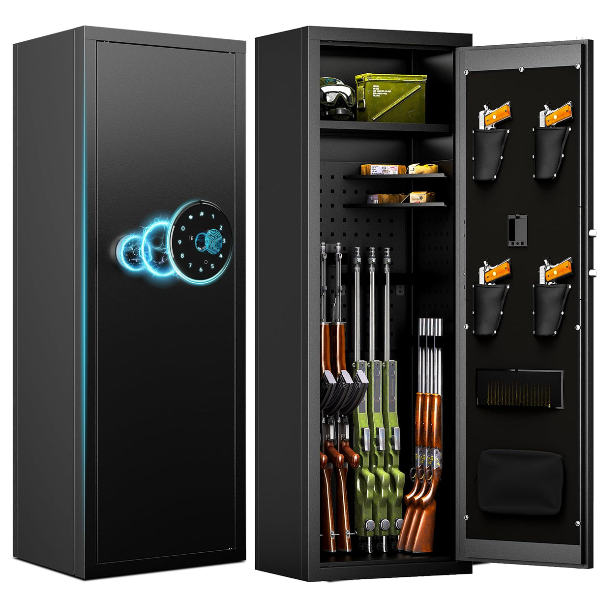 KAER 13-15 Biometric Gun Safe, Long Gun Safe for Home Rifle and Pistols with Fingerprint Lock, Ideal for AR15, Shotguns & Ammunition Storage | Unassembled Gun Cabinet for Home & Hunting Use KAER