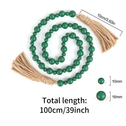 Yagoo St Patricks Day Wood Bead Garland with Tassels, Farmhouse Rustic Prayer Beads Boho Tassel Garland Decorative Beads for Home Decor (Green)