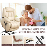 Infinite Position Lay Flat Lift Recliner Chair for Adults, Dual Motor Power Lift Chair for Elderly with Massage & Heating, Extended Footrest, USB Ports, Remote Control & Lumbar Pillow, Leather (Cream) RESTREAL