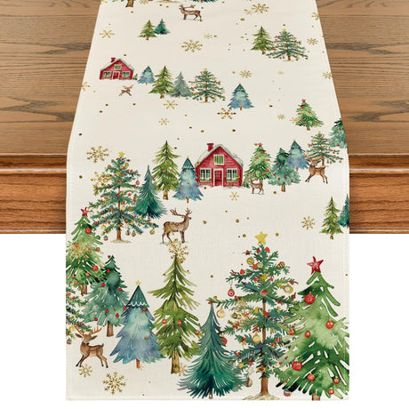 Artoid Mode Xmas Trees Silhouette Christmas Table Runner, Seasonal Winter Kitchen Dining Table Decoration for Home Party Decor 13x72 Inch Artoid Mode