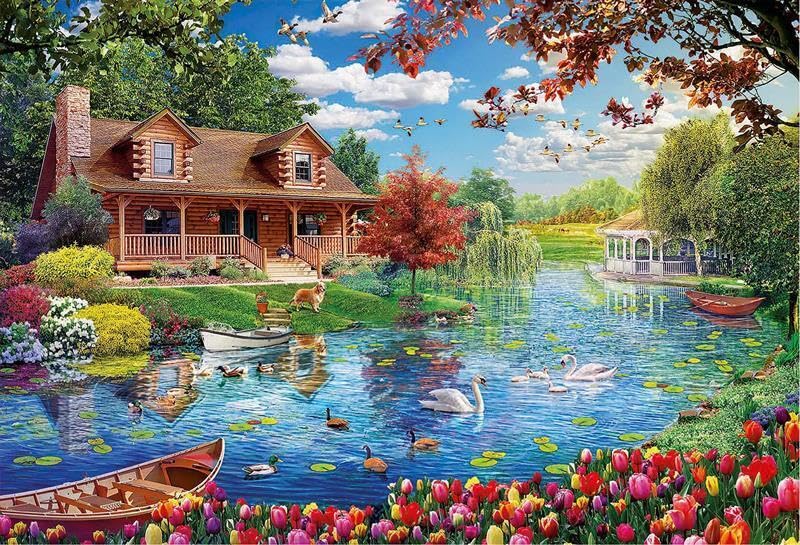 Educa - Lake House - 5000 Piece Jigsaw Puzzle - Puzzle Glue Included - Completed Image Measures 61.75" x 42.25" - Ages 14+ (19056)