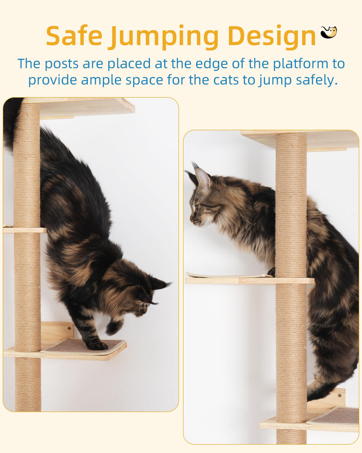 Aechonow 80.3inch Floor to Ceiling Cat Tower on Wall with 5 Mats, Tall Cat Tree for Large Adult Cats, Jute Scratch Post, Large Wooden Perch Stairs Wall Shelves Aechonow