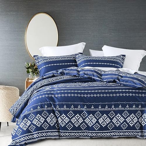 Bedduvit Boho Duvet Cover King - Navy King Duvet Cover Set,3 PCS Soft and Breathable 100% Cotton Summer Boho Duvet Cover King with Zipper Closure & 8 Ties (104"x90", No Comforter) Bedduvit