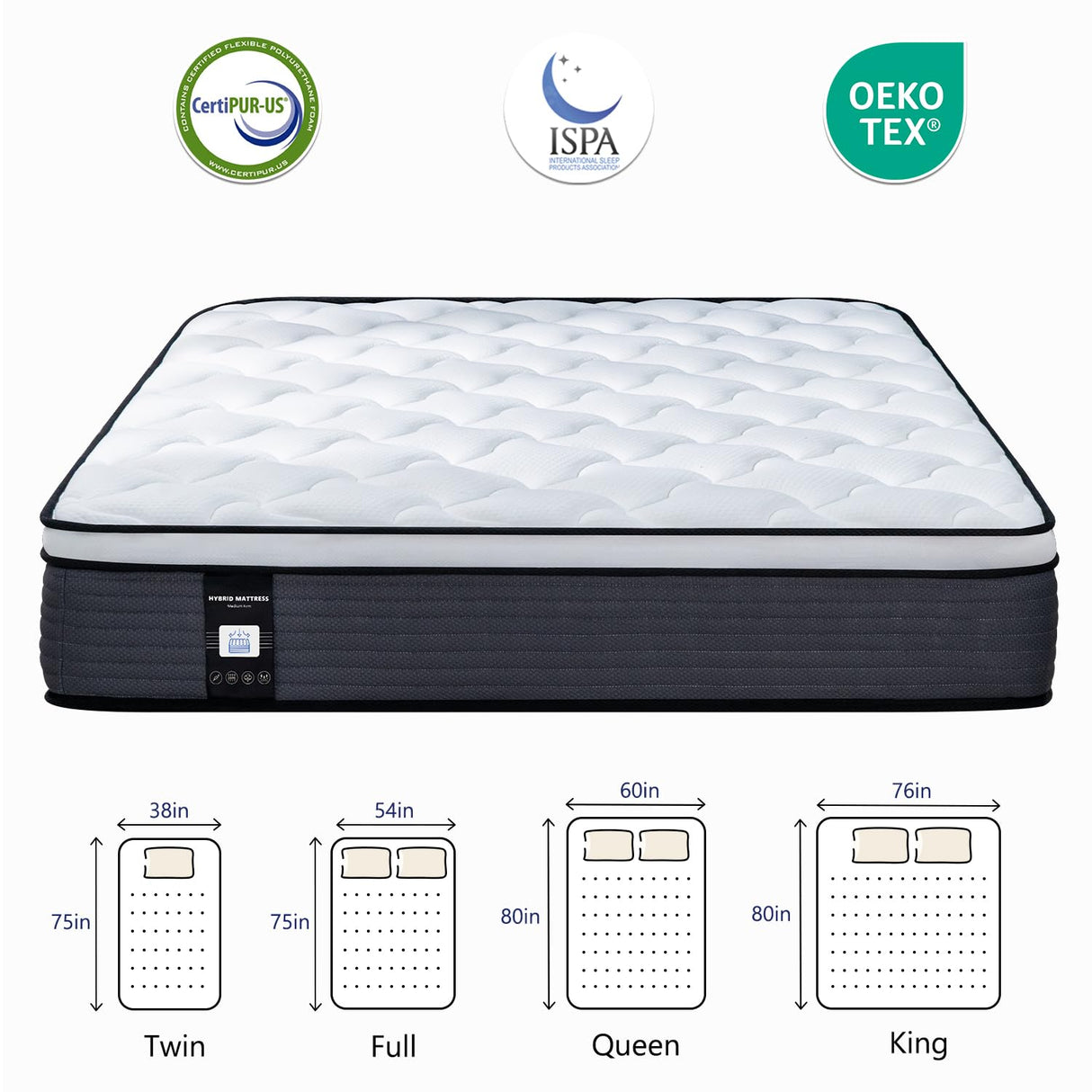 Queen Mattress, 12 Inch Bed in a Box, Cooling Memory Foam Pillow Top, Individually Pocket Coils for Motion Isolation, Medium Firm Support, Body Pressure & Back Pain Relief, CertiPUR-US Certified Marine Moon