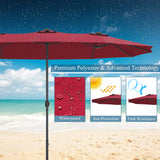 Tangkula 15 Ft Solar LED Patio Double-Sided Umbrella, Extra Large Umbrella w/ 36 Solar Powered LED Lights & Crank System, Outdoor Twin Umbrella for Garden, Deck, Poolside, Patio (Burgundy) Tangkula
