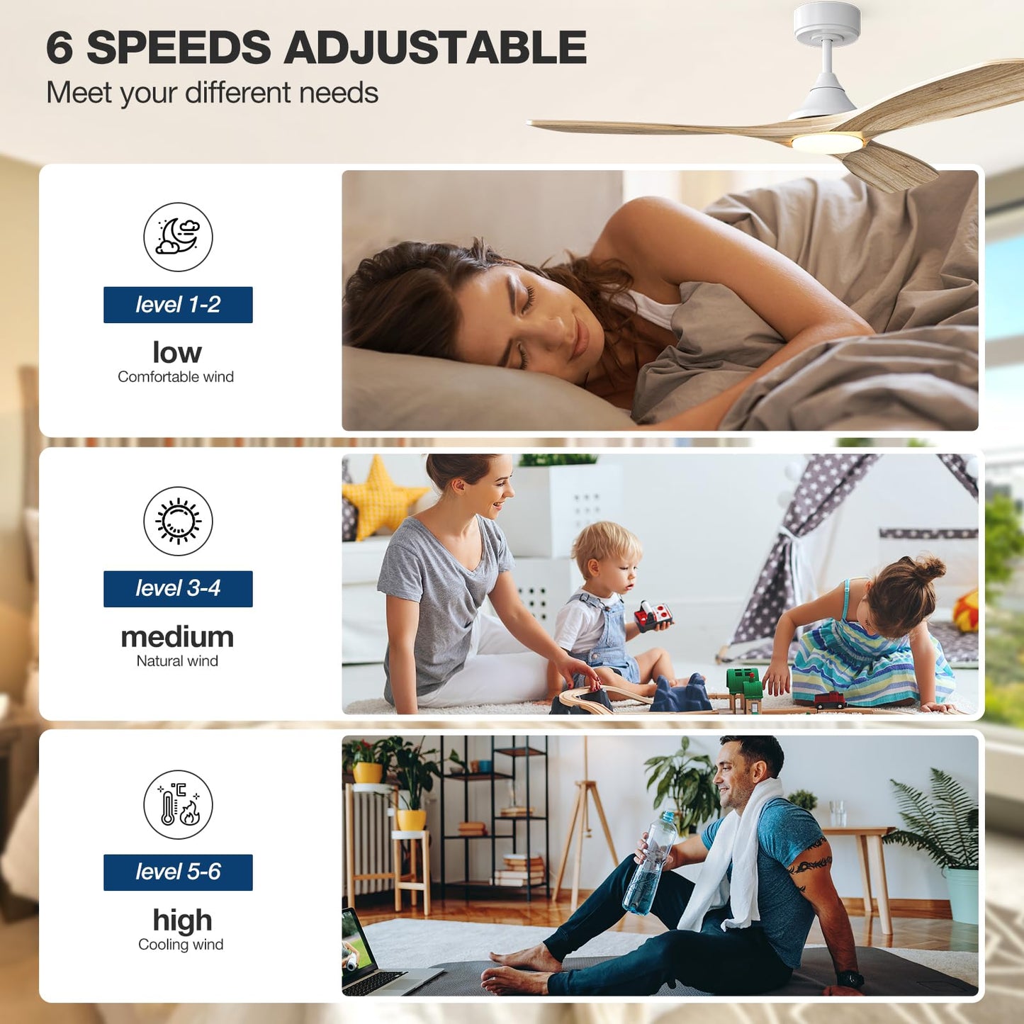 NOPAARD 52 Inch Smart Wood Ceiling Fan with Light, White Ceiling Fans with Remote, Alexa,Wifi and App Controls, Reversible Blades, Quiet DC Motor, Timing, High CFM, Dimmable LED Light, Natura - WoodArtSupply