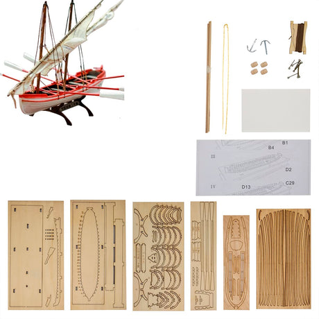 GAWEGM Ship Model - Whole Ribbed Double Mast Fishing Boat with Metal Accessories GAWEGM