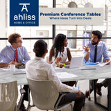 ahliss Sturdy Conference Table with Cable Management Grommets Modern Rectangle Office Meeting Table with Wood Tabletop and Metal Frame & Legs- Easy Assembly Boardroom Table (White Marble, 8 Foot) ahliss