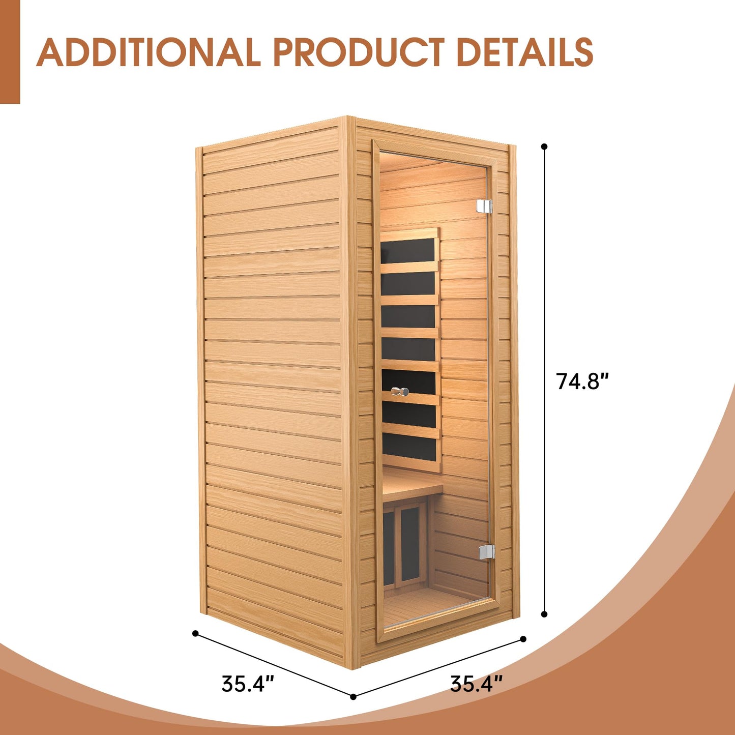 springspa Far Infrared Sauna Room, Near Zero EMF Canadian Hemlock Wood Sauna with 1400W, 9 Chromo Therapy Lights, Oxygen Ionizer, Bluetooth, LCD Control Pannel for Indoor Use, 1 Person - WoodArtSupply