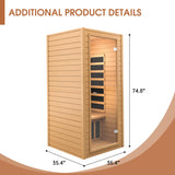 springspa Far Infrared Sauna Room, Near Zero EMF Canadian Hemlock Wood Sauna with 1400W, 9 Chromo Therapy Lights, Oxygen Ionizer, Bluetooth, LCD Control Pannel for Indoor Use, 1 Person springspa