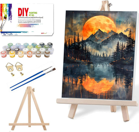 Smoky Mountains Paint by Numbers Kit for Adults Beginner with Easel,Easy Adult Paint by Number Kits on Canvas DIY Painting for Beginners Art by Numbers for Home Wall Decor with Nice Box 10x12 Inch Tiwabb