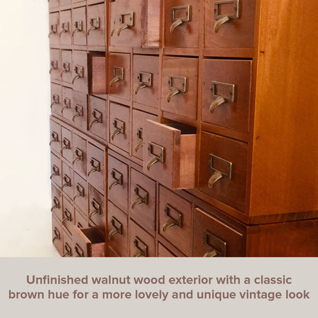 Huge 64-Drawer Wooden Storage Box Traditional Apothecary Curio Cabinet in Vintage Wood - Card Catalog Library Desk Drawer w/Label Holders Handles - Multi Level Countertop Arts and Craft Organizer Woodaholic
