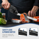 VLOXO Cordless Electric Knife, Electric Knives Rechargeable Bread Knife with Safety Lock Ergonomic Handle Electric Meat Knife for Carving Meat Bread Steak Fish Fillet Cheese Include 2 Blades VLOXO