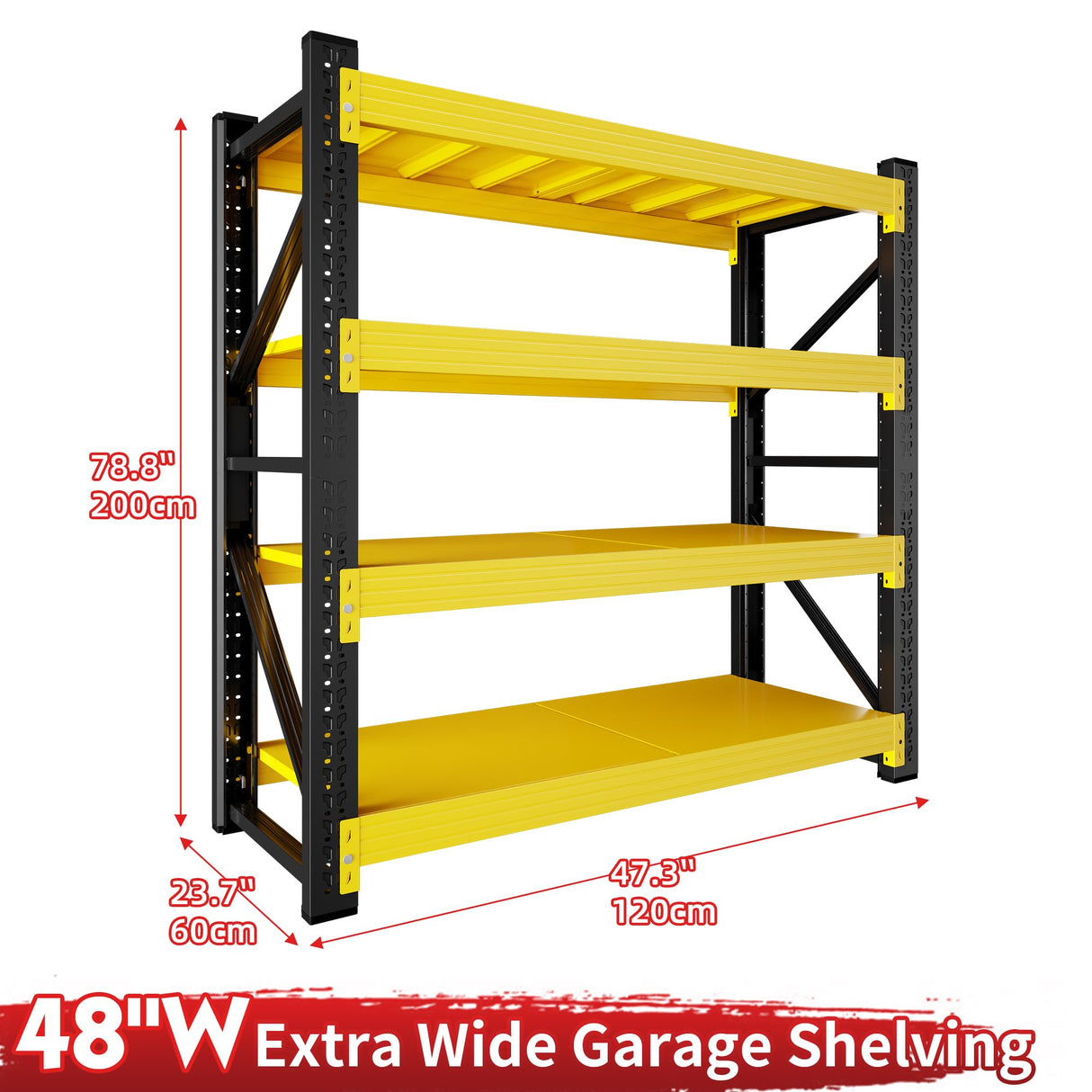 CXUZCZ 4000LBS Garage Shelving 48" W Garage Shelving Heavy Duty 4-Tier Metal Storage Shelves Adjustable Shelf Unit Storage Rack for Basement Supermarket Warehouse 48" W x 24" D x 78" H Yellow CXUZCZ