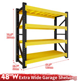 CXUZCZ 4000LBS Garage Shelving 48" W Garage Shelving Heavy Duty 4-Tier Metal Storage Shelves Adjustable Shelf Unit Storage Rack for Basement Supermarket Warehouse 48" W x 24" D x 78" H Yellow CXUZCZ
