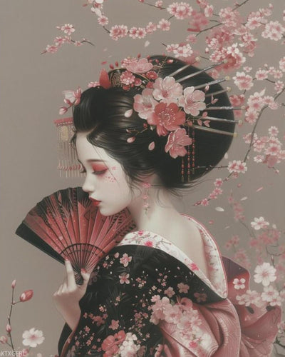 XTXGERL Japanese Cherry Blossom Geisha Paint by Numbers Kit Paint by Numbers DIY Acrylic Drawing Paintworks Artwork Adults Beginners 16x20inch