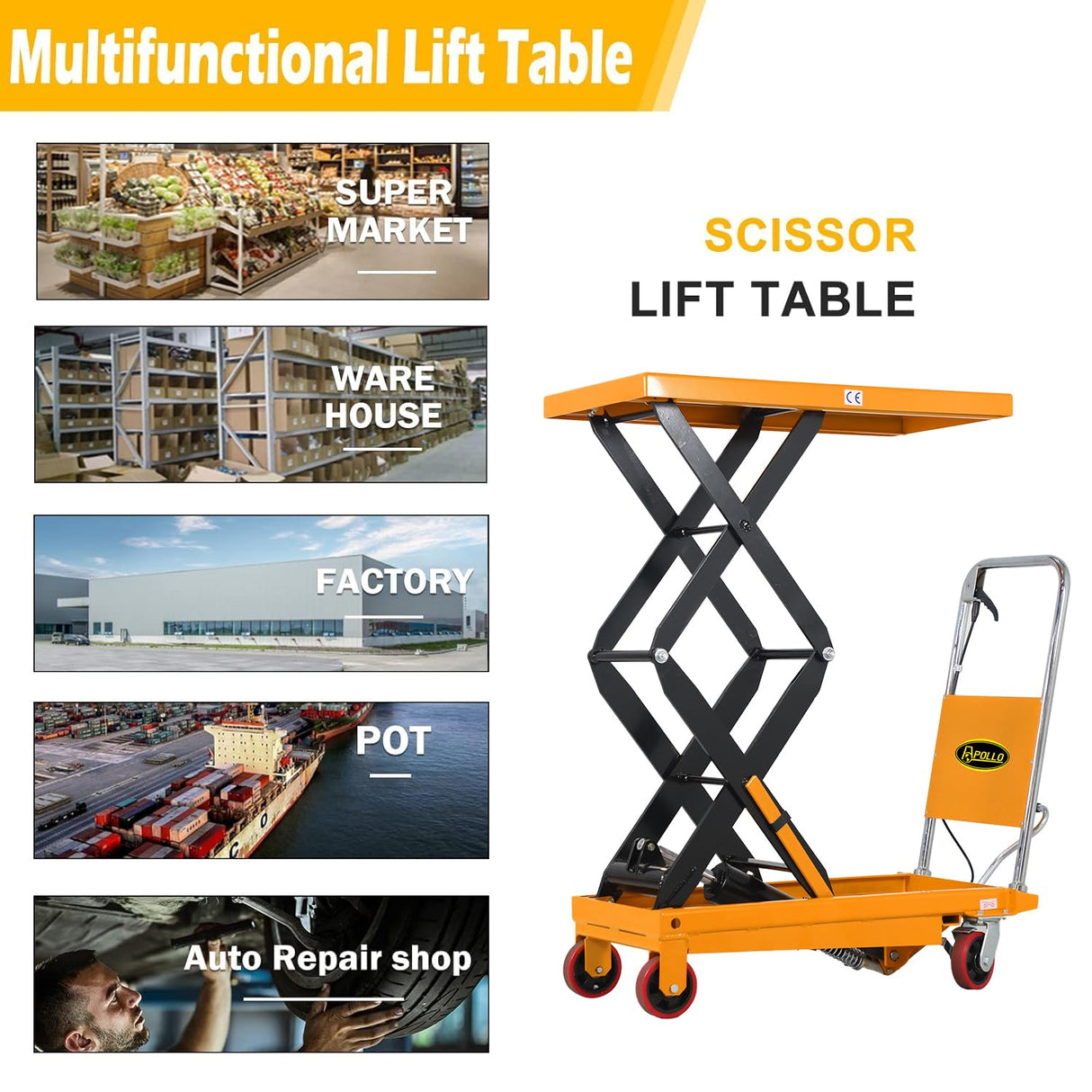 APOLLOLIFT Hydraulic Lift Table Cart, 770lbs Capacity 51" Lifting Height, Double Scissor Lift Table with 4 Wheels and Safety Back Guard for Material Handling and Transportation APOLLOLIFT