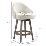 HOMCOM 26" Counter Height Bar Stools, Linen Fabric Kitchen Stools with Nailhead Trim, Rubber Wood Legs and Footrest for Dining Room, Counter, Pub, Set of 2, Cream White HOMCOM