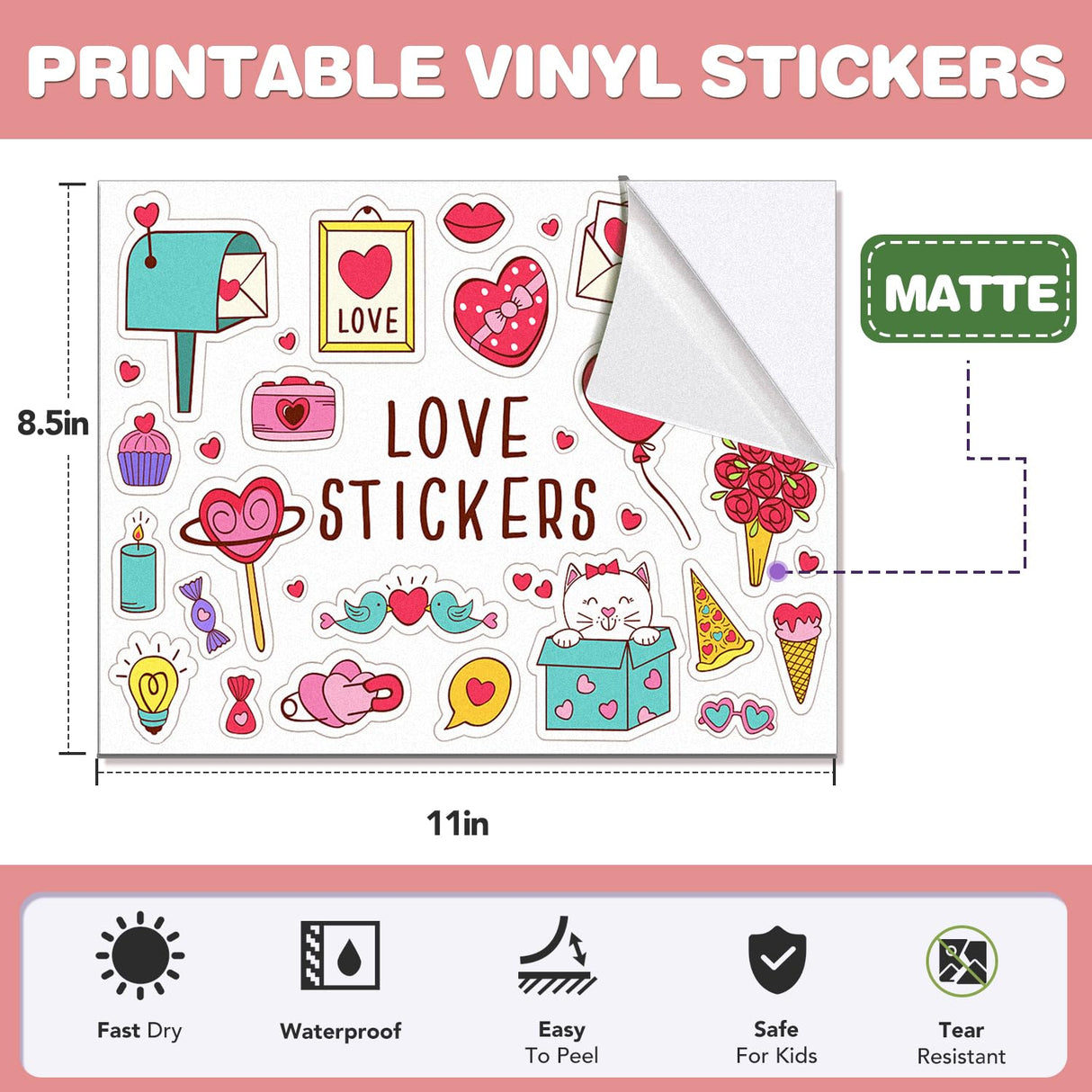 20 PCS Printable Vinyl Sticker Paper for Inkjet Printer & Laser Printer,Standard Letter Size 8.5"x11",Waterproof Sticker Paper Dries Quickly Vivid Colors,Matte White RowinsyDD