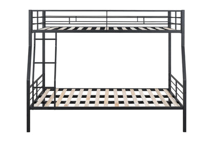 DNYN Space-Saving Full over Queen Bunk Bed with Metal Slat Support in Black - WoodArtSupply