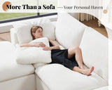 Jocisland 130 inch Cloud Couch Sectional, No-Assembly Modular Sectional Sofa with 83.5 inch Deep Chaise, Oversize Cloud Couch for Living Room, White Chenille Jocisland