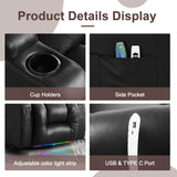 TUNYI Power Recliner Chair - Faux Leather Home Theater Seating Glider Reclining Sofa with Massage & Heat Swivel Rocker Recliner Chair for Living Room with LED Light/USB Port/Lumbar Pillow (Black) TUNYI