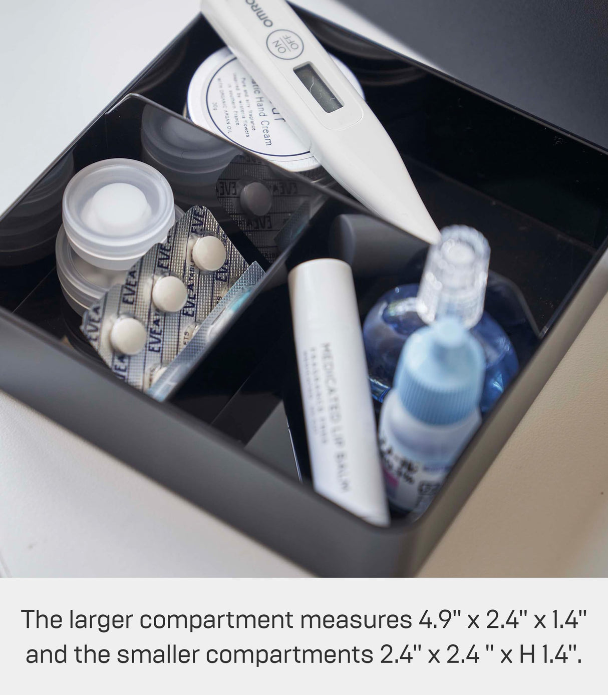 Yamazaki Home Tower First Aid Box Three Tiered Medical Supplies Metal Organizer with Multicompartment Storage - Steel + Wood YAMAZAKI