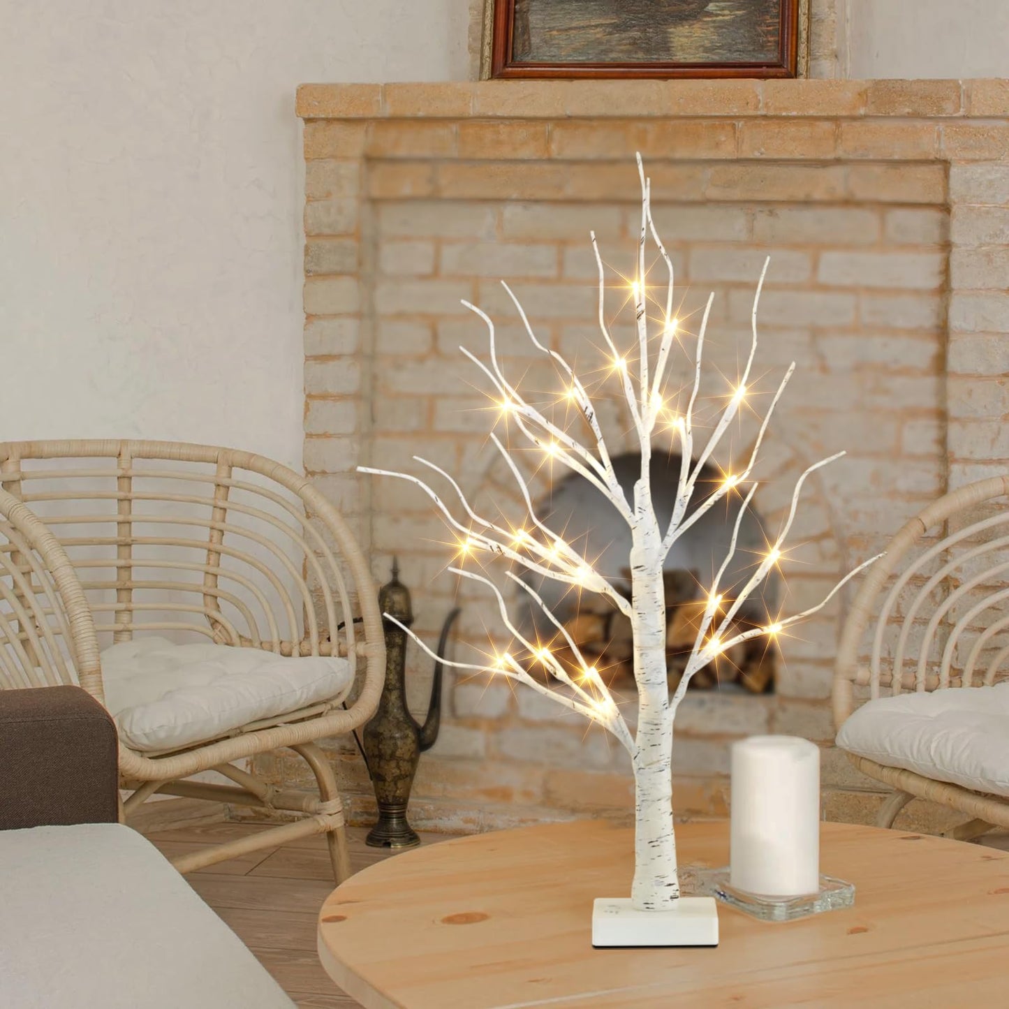 EAMBRITE Tabletop Birch Tree Christmas Decorations, White Birch Tree with Lights, 24 LED Lighted Mini Money Tree Twig Tree Battery Operated with Timer, Indoor Home Centerpiece Decor (2FT/Warm White)