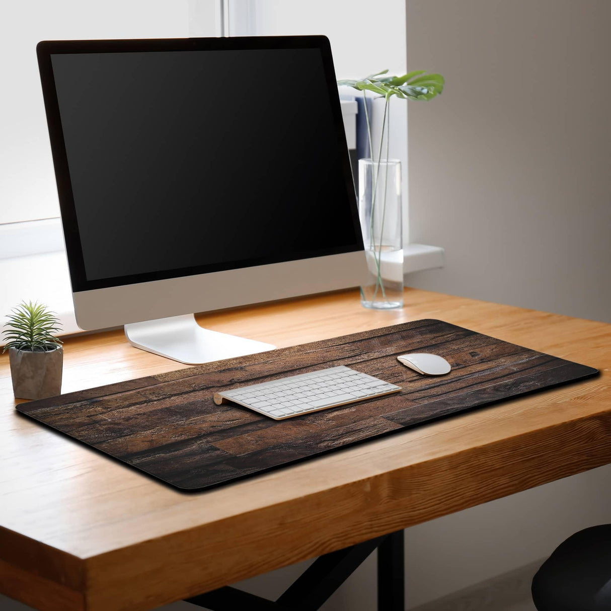 Samgula Gaming Mousepad Computer Desk Pad, Computer Desk Mats XXL Mouse Pad, Pc Gaming Mat Waterproof Non-Slip Rubber Base, 35.4" X 15.7" for Work/Game/Office Dark Wood, Vintage Natural Wooden Board Samgula