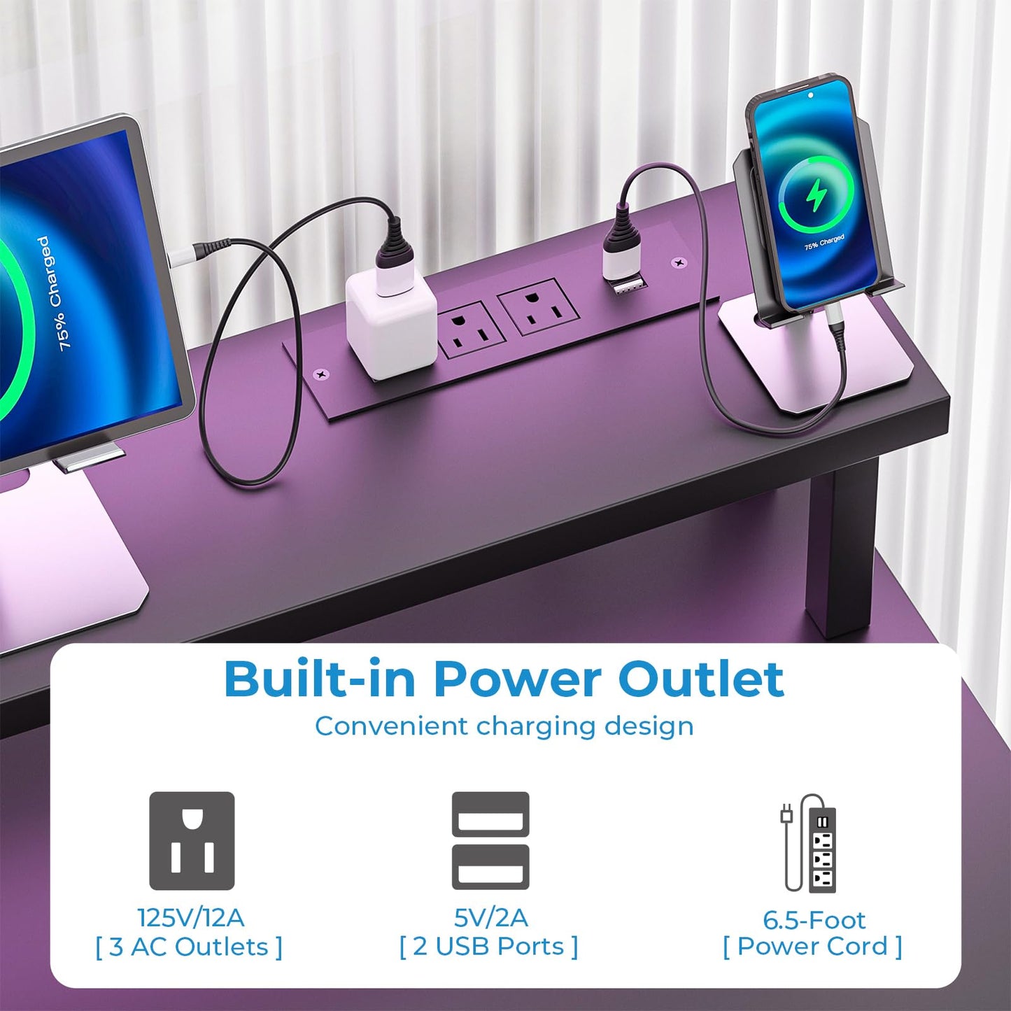 GreenForest Computer Desk with Drawers 39 inch,Gaming Desk with LED Lights & Power Outlets Small Desk with Monitor Stand and Reversible Shelf,Black