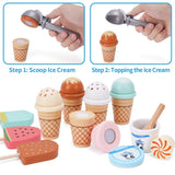 Wooden Ice Cream Counter Playset for Kids, Toddler Girl Toys Kitchen Playset Pretend Play Gifts for 3 4 5 6 Year Old Girl or Boy, Play Food Scoop and Serve, Play Kitchen Sets for Kids Ages 4-8 Melofaver