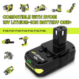 2-Pack 3.0Ah Replacement Battery and Charger Compatible with Ryobi 18V Lithium Battery P102 P103 P104 P105 P107 P109 P108 P190 P122 Boetpcr