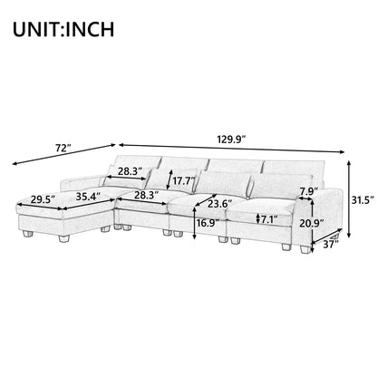 Eafurn Feather Filled Oversized Convertible Modular Sectional Sofa with Movable Ottoman, L Shaped Deep Seat Reversible Sleeper Corner Couch with Waist Pillows for Living Room Furniture Sets