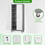 Aobabo Upgraded Garage Storage Cabinets with Wheels,Metal Storage Cabinets with 5 Adjustable Shelves for Garage Home Office Storage, Grey&White,71''H*32''W*16''D,Assembly Required Aobabo