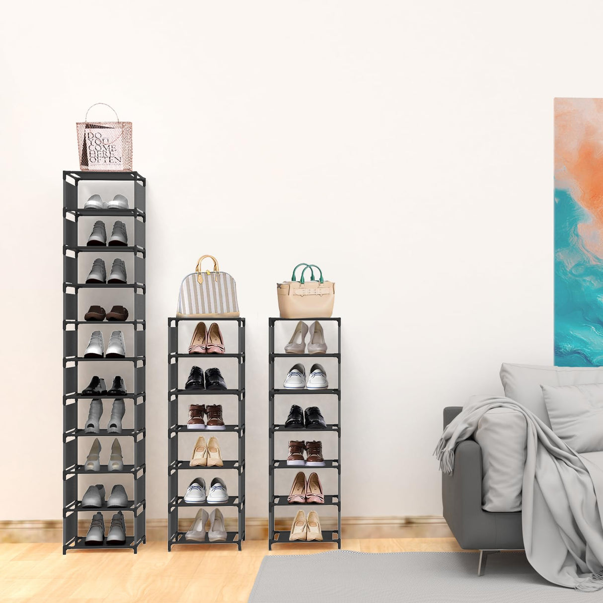 isightguard Vertical Narrow Tall Shoe Rack for Front Door Entrance,10 Tiers Sturdy Metal Shoe Rack Organizer for Closet Entryway, Storage Shelf, Space Saving Stackable Shoe Tower isightguard