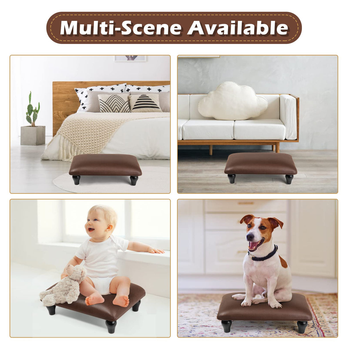 YOYETECO Small Foot Stool Ottoman with Stable Wood Legs Upholstered Footstool Padded Foot Rest Step Stool for High Beds Seat Chair Couch Sofa Patio Bedroom Living Room Office (5.9" H-Brown) YOYETECO