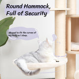 KAMABOKO 64" Tall Cat Tree - Wooden Cat Tree Tower with Cat Condo, Hammock & Top Perch, Modern Tall Cat Tree w/Natural Sisal Posts for Climb Scratch Play Rest KAMABOKO