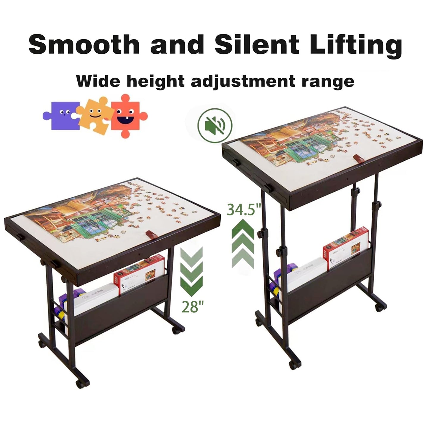 URFORESTIC 1500 Piece Jigsaw Puzzle Table with Legs,Rolling Jigsaw Puzzle Desk,35” X 25.2” Wooden Jigsaw Puzzle Board with Protective Cover for Adults(Dark Brown)