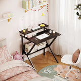 ODK Small Computer Desk, 27.5 Inch, Compact Tiny Study Desk with Storage and Monitor Stand for Home Office, Small Spaces, Black ODK