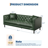 81" Mid-Century Modern Leather Sofa for Living Room, Chesterfield Sofa with Deep Seats and 2 Pillows, 3 Seater Couch with Button Tufted, Leather Couch for Apartment, Office, Green IDEALHOUSE
