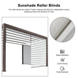 PURPLE LEAF Outdoor 10' × 14' Louvered Pergola with Roller Blinds Patio Adjustable Aluminum Canopy Retractable Metal Roof for Deck Outside Backyard Hardtop Gazebo Sun Shade, 2 Short and 1 Long Side PURPLE LEAF