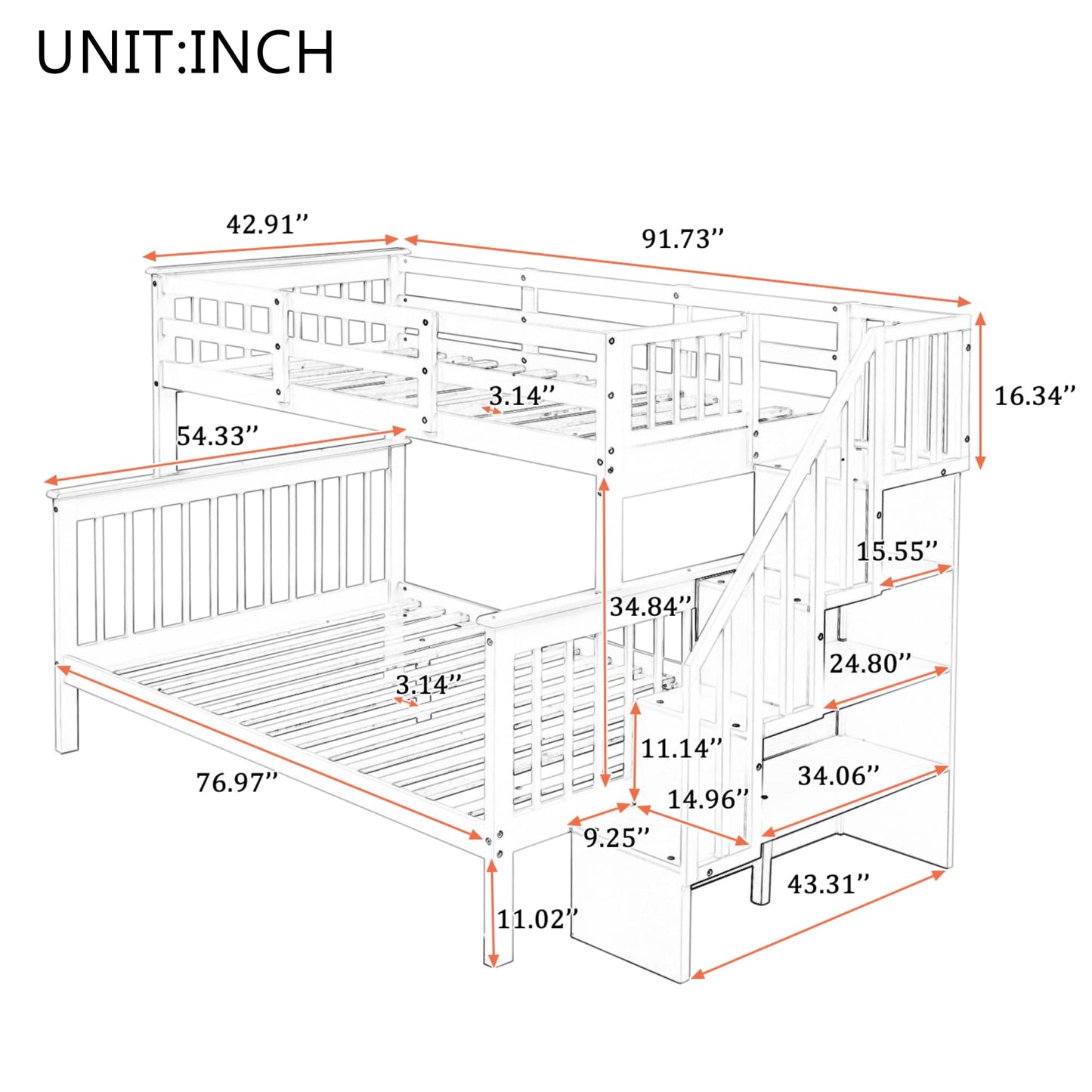 P PURLOVE Espresso Twin-Over-Full Bunk Bed with Storage and Detachable Design - WoodArtSupply