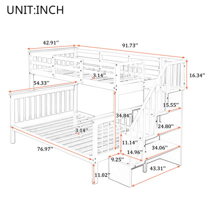 P PURLOVE Espresso Twin-Over-Full Bunk Bed with Storage and Detachable Design - WoodArtSupply