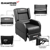 LEMBERI Gaming Recliner Chair for Adults, PU Leather Home Theater Seating Video Game Chairs for Living Room Ergonomic Racing Style Single Movie Gamer Lounge Sofa Grey LEMBERI