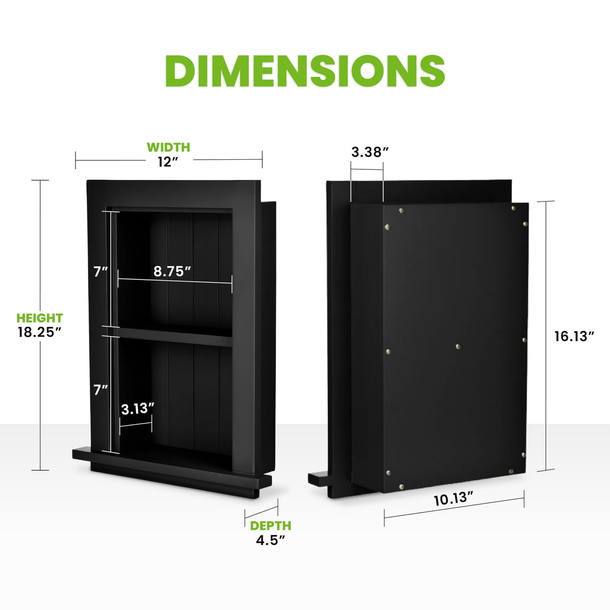 AdirHome Recessed Wall Mount Storage Cabinet – Sturdy Fully Assembled Wooden Utility Storage Shelf – Ideal for Home Kitchen, Bathroom, Laundry, Medicine Cabinet (Black) AdirHome