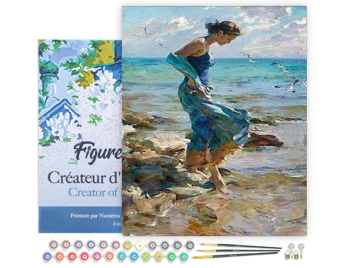 Figured'Art Paint by Numbers for Adults with Frame Feet in Water During Summer 16"x20" - Craft Art Painting DIY Kit Canvas Already Stretched on a Wooden Frame Figured'Art