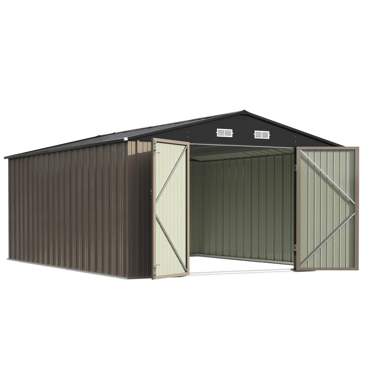 Patiowell 10x14 FT Outdoor Storage Shed, Large Metal Garden Shed with Lockable Door and Sloping Roof, Outside Steel Utility Tool Sheds for Backyard Lawn Garden Patio, Brown Patiowell