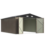 Patiowell 10x14 FT Outdoor Storage Shed, Large Metal Garden Shed with Lockable Door and Sloping Roof, Outside Steel Utility Tool Sheds for Backyard Lawn Garden Patio, Brown Patiowell